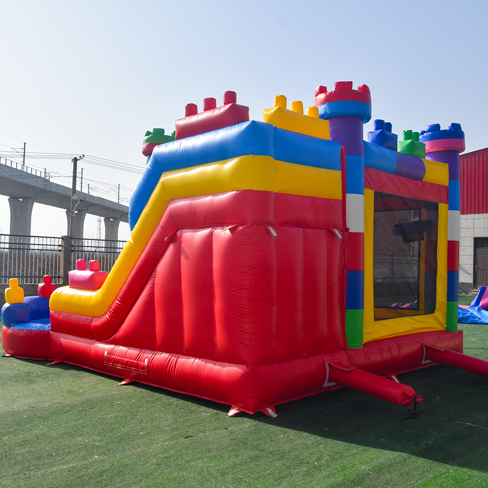 KeepFuns Large inflatable amusement park, children's castle slide trampoline park, outdoor parent-child interactive amusement facilities, colorful building block themed inflatable toys
