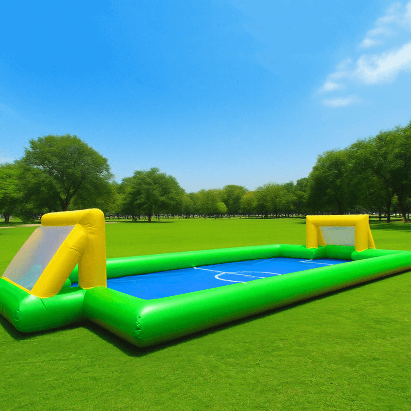 KeepFuns Large inflatable football field, children's outdoor football park, green and blue contrasting parent-child interactive sports facilities