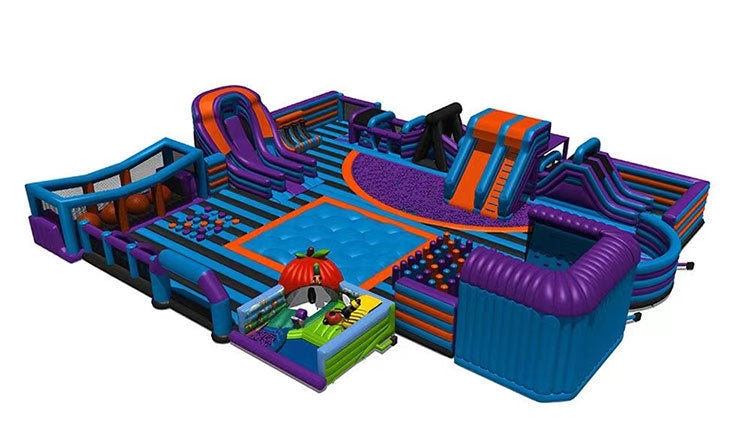 KeepFuns Large inflatable land obstacle course park, blue, purple and orange color matching multifunctional outdoor competitive entertainment equipment
