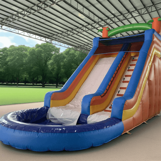 KeepFuns Large inflatable slide Outdoor water park slide Blue and orange contrast children's water slide Parent-child interactive inflatable amusement facilities