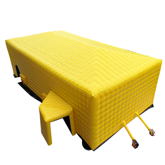 Large yellow inflatable tent, outdoor temporary event venue, disaster relief medical emergency inflatable building