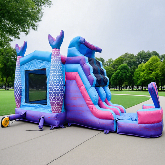 KeepFuns Mermaid theme inflatable playground Children's ocean slide trampoline facilities Outdoor parent-child interactive colorful amusement castle