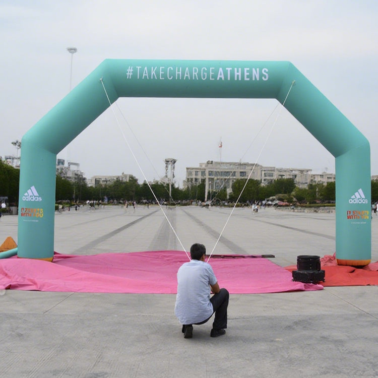KeepFuns Mint green angled inflatable advertising arch, sports brand promotion arch, urban outdoor event arch, custom slogan LOGO arch