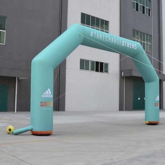 KeepFuns Mint green angled inflatable advertising arch, sports brand promotion arch, urban outdoor event arch, custom slogan LOGO arch