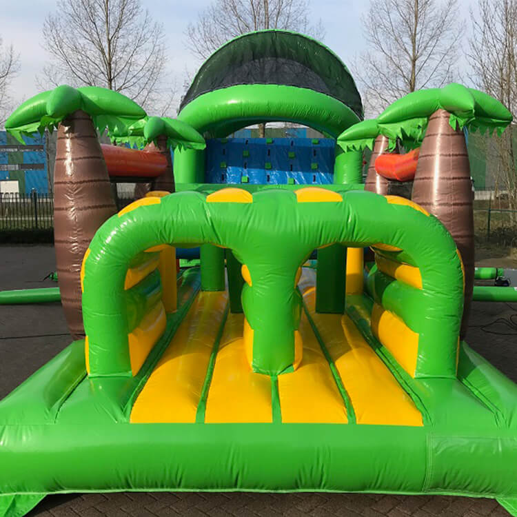 KeepFuns Outdoor children's inflatable land obstacle course equipment green orange yellow blue color jungle theme competition props