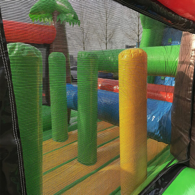 KeepFuns Outdoor children's inflatable land obstacle course equipment green orange yellow blue color jungle theme competition props