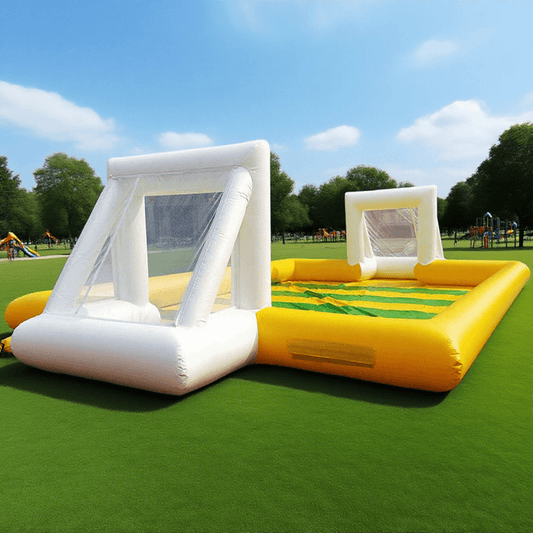 KeepFuns Outdoor inflatable football field, children's fun football park, yellow-green turf parent-child interactive sports facilities