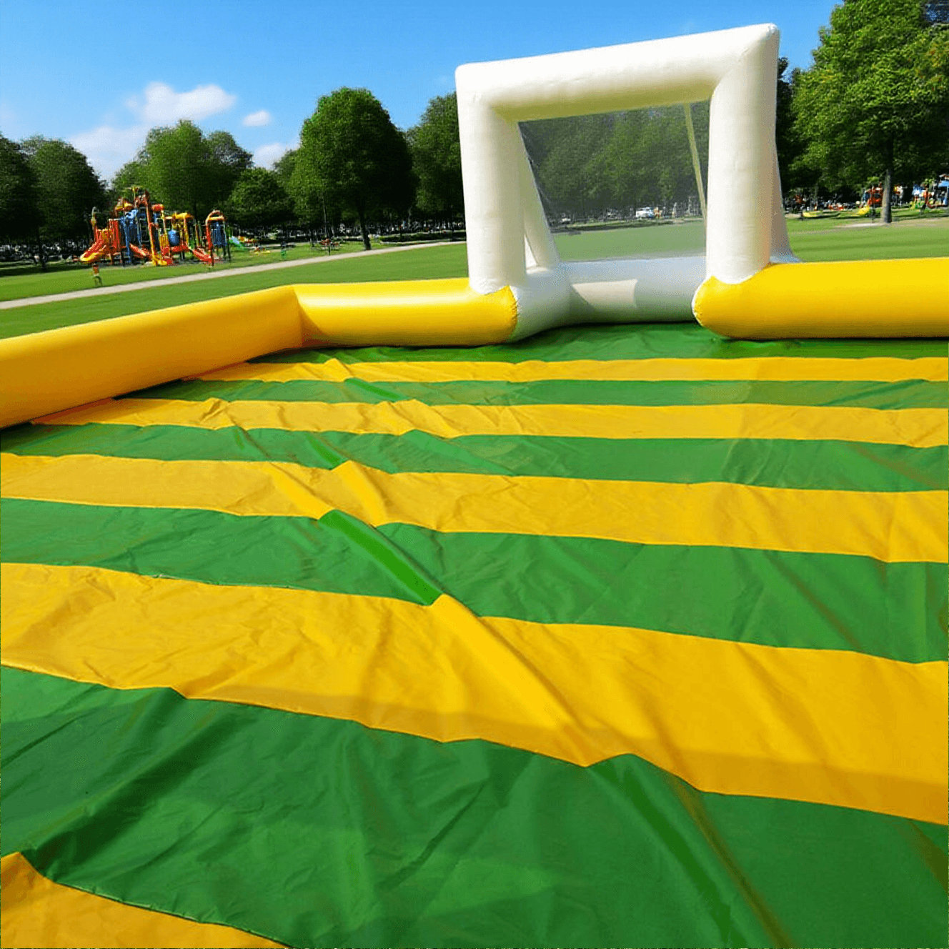 KeepFuns Outdoor inflatable football field, children's fun football park, yellow-green turf parent-child interactive sports facilities