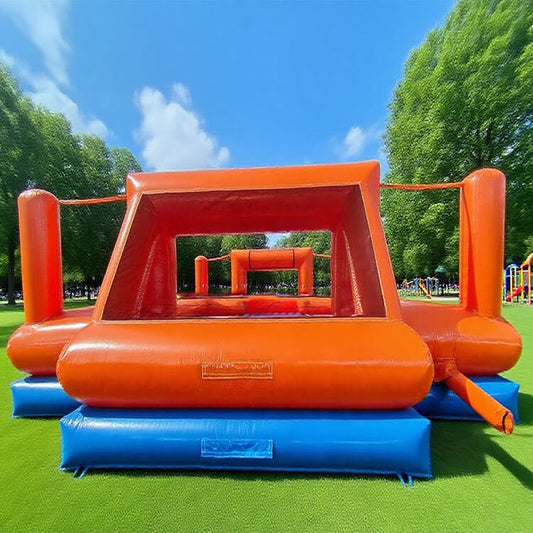 KeepFuns Outdoor inflatable football field, orange and blue contrasting children's football park, parent-child interactive sports and competition facilities