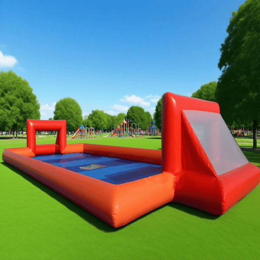 KeepFuns Outdoor inflatable football field, orange and blue contrasting children's football park, parent-child interactive sports and competition facilities