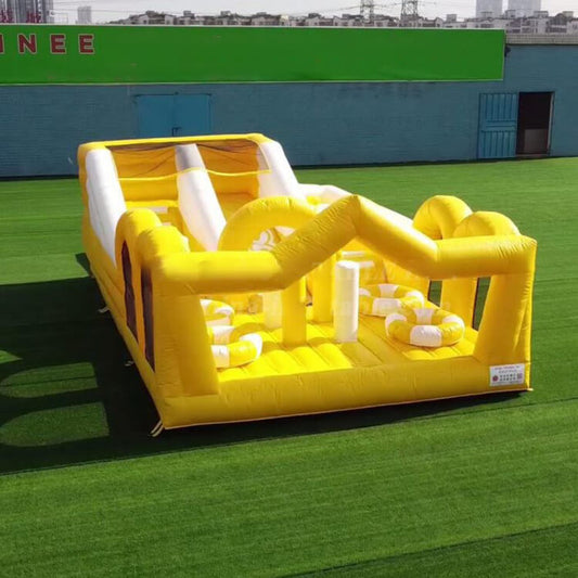 KeepFuns Outdoor inflatable land obstacle course yellow and white color matching fun competition equipment
