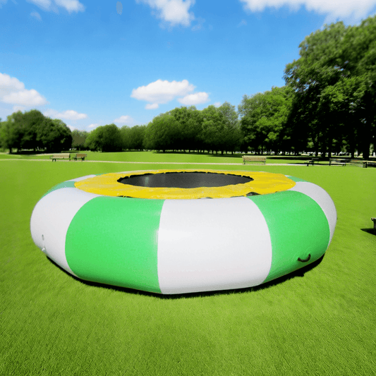 KeepFuns Outdoor inflatable steel frame trampoline green, white and yellow color matching Sports Games inflatable bouncing entertainment equipment