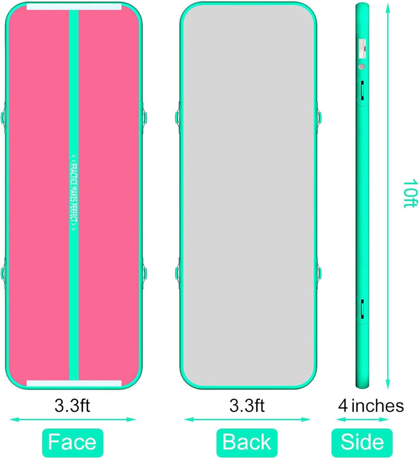 KeepFuns Pink and green contrast inflatable gymnastics mat Children's dance training mat Adult fitness yoga mat Portable folding exercise mat