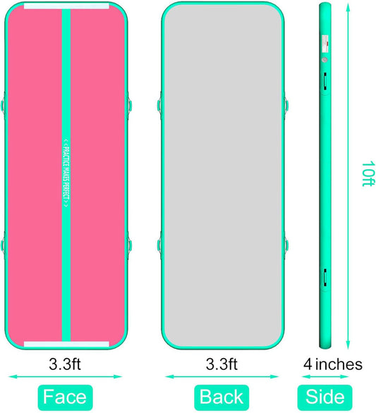 KeepFuns Pink and green contrast inflatable gymnastics mat Children's dance training mat Adult fitness yoga mat Portable folding exercise mat