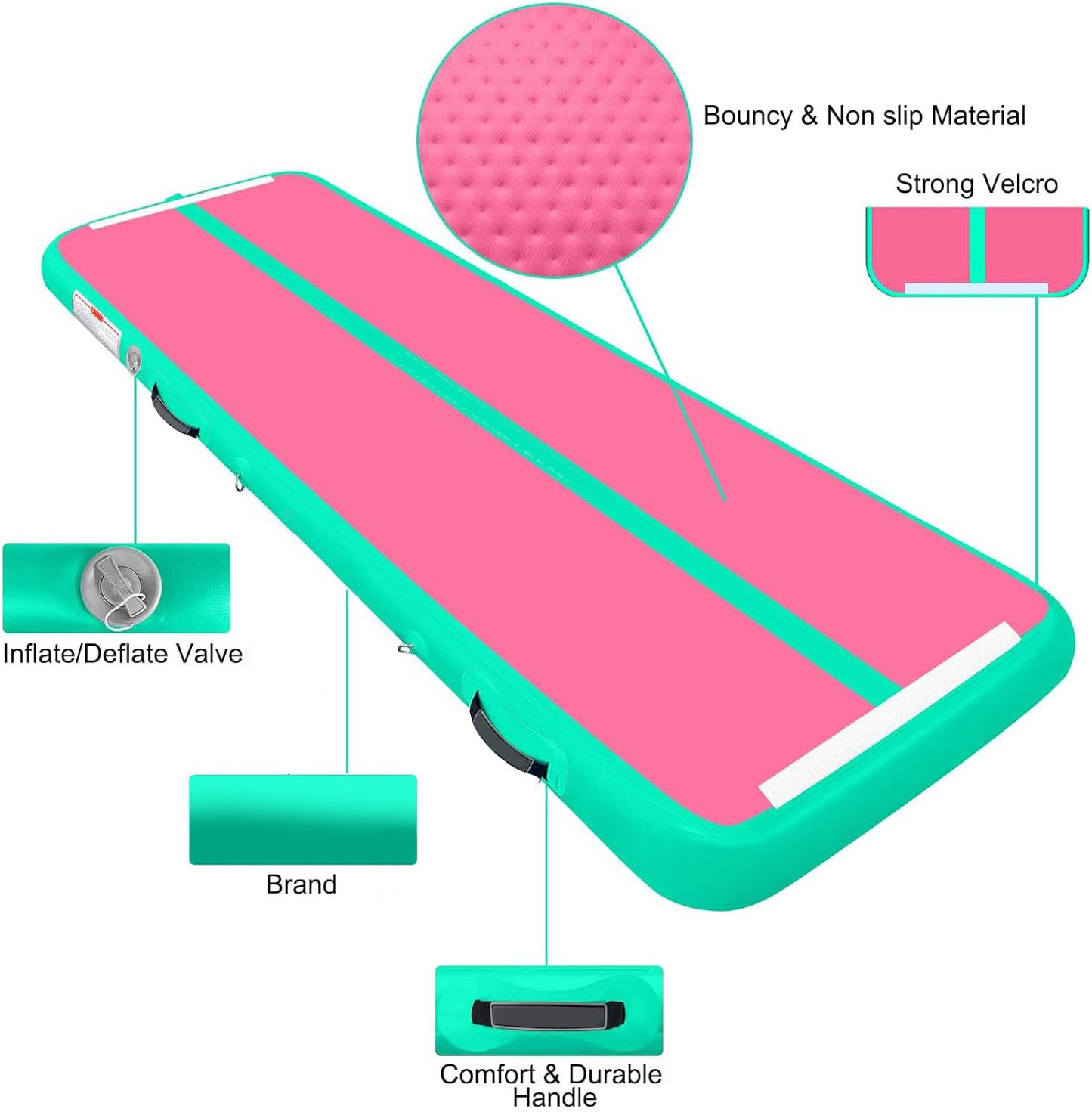 KeepFuns Pink and green contrast inflatable gymnastics mat Children's dance training mat Adult fitness yoga mat Portable folding exercise mat