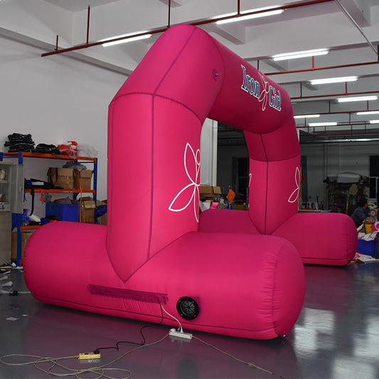 KeepFuns Pink luminous beveled T-leg advertising arch, luminous event check-in arch, party atmosphere decoration arch, customized luminous pattern arch