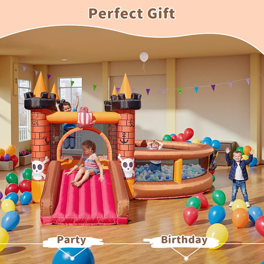 KeepFuns Pirate ship theme inflatable castle Children's slide ball pool trampoline park Outdoor parent-child interactive amusement facilities Ocean ball inflatable toy with fan