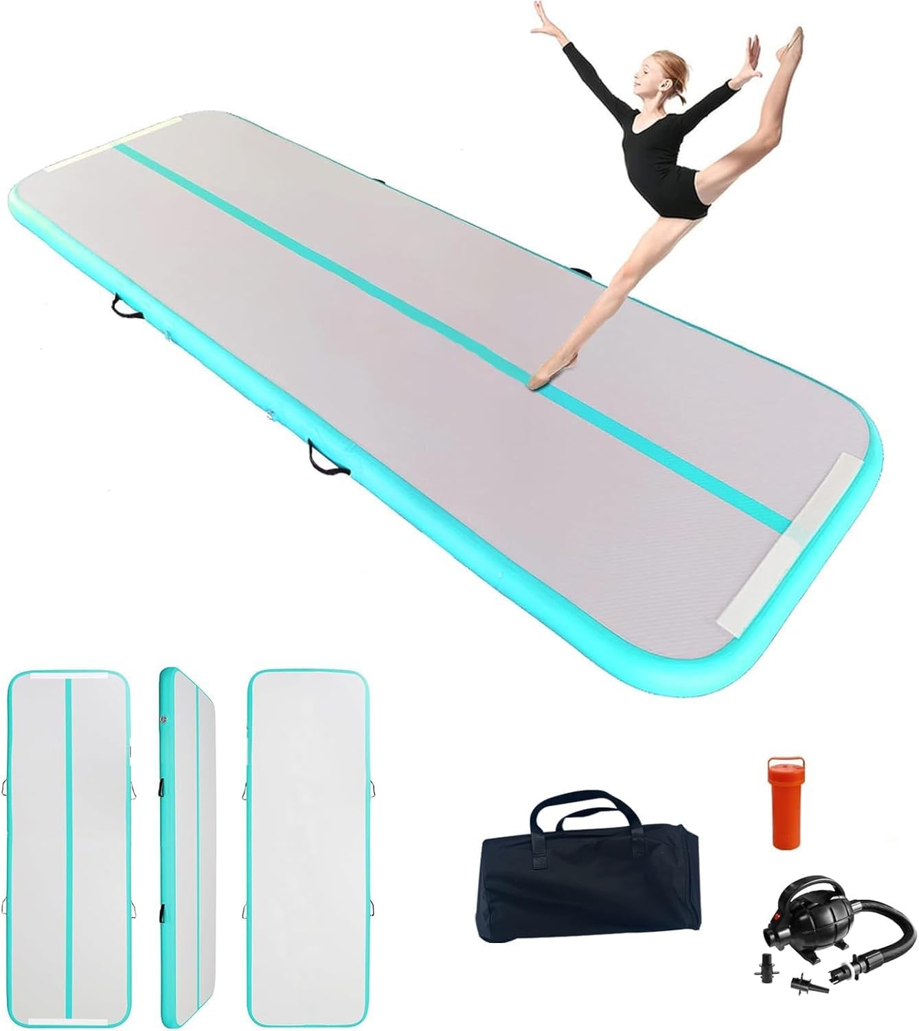 KeepFuns Professional inflatable gymnastics mat blue and gray color children's dance yoga mat portable folding fitness training mat