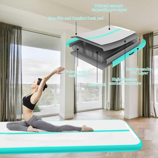 KeepFuns Professional inflatable gymnastics mat blue and gray color children's dance yoga mat portable folding fitness training mat