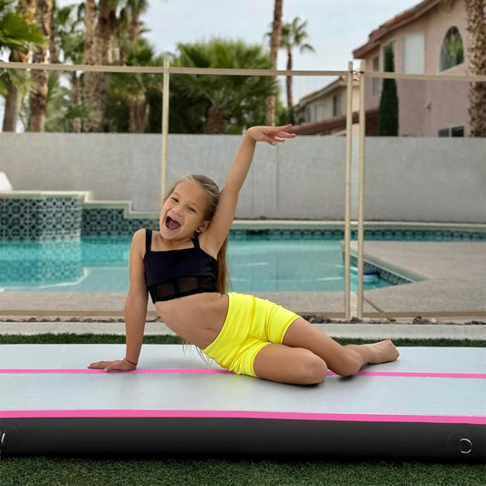 KeepFuns Professional inflatable gymnastics mat pink and black color dance yoga training mat portable folding children's fitness mat