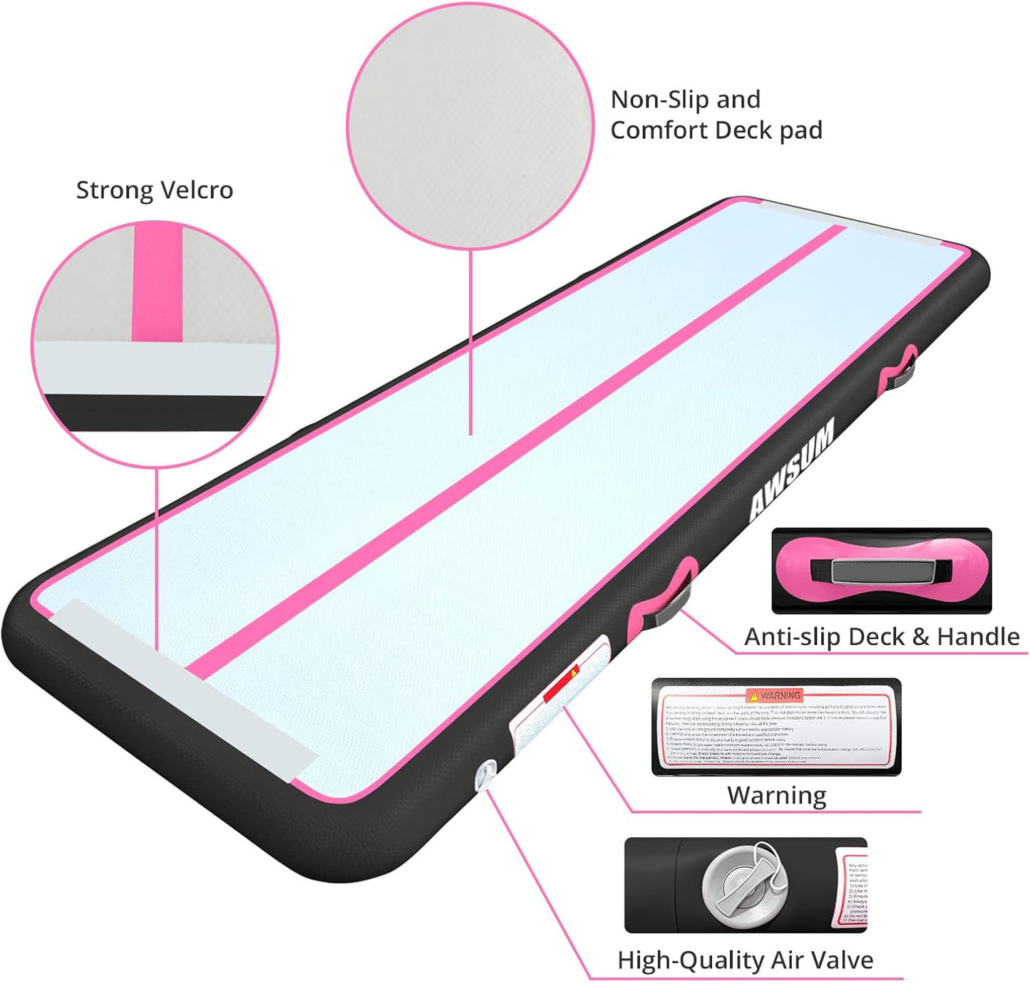 KeepFuns Professional inflatable gymnastics mat pink and black color dance yoga training mat portable folding children's fitness mat