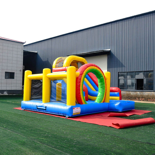 KeepFuns Rainbow theme inflatable playground, children's outdoor slide trampoline facilities, parent-child interactive colorful amusement castle