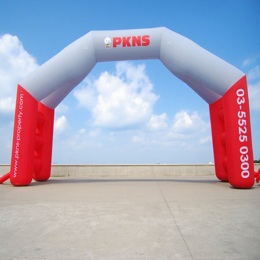KeepFuns Red and gray contrast double column special shape advertising arch Corporate event inflatable arch Brand promotion arch Customized logo telephone arch