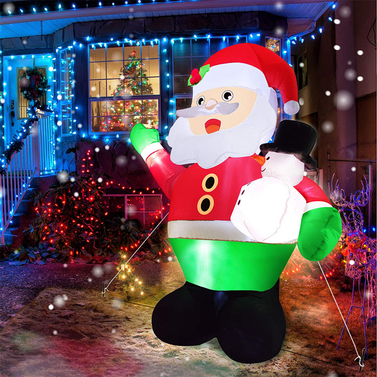 Inflatable Santa Claus Holding Snowman with LED Lights; Christmas Outdoor Decoration ;Quick Inflation ;Weather Resistant