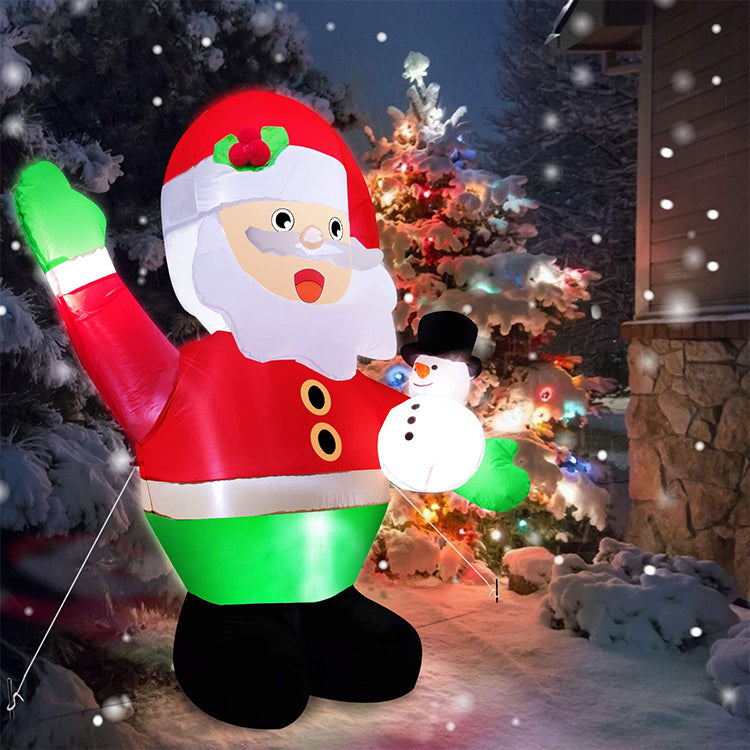 Inflatable Santa Claus Holding Snowman with LED Lights; Christmas Outdoor Decoration ;Quick Inflation ;Weather Resistant