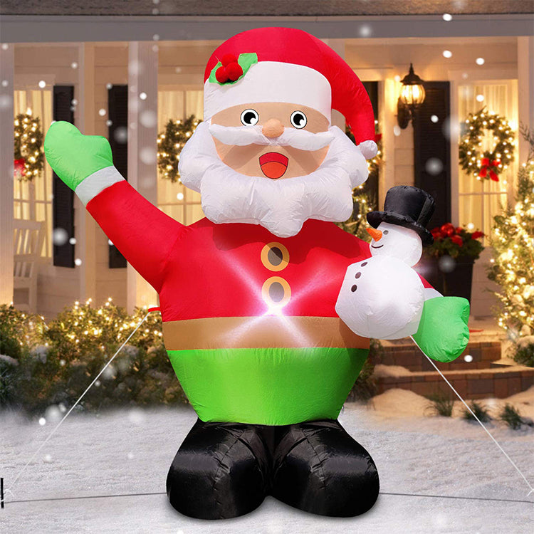 Inflatable Santa Claus Holding Snowman with LED Lights; Christmas Outdoor Decoration ;Quick Inflation ;Weather Resistant