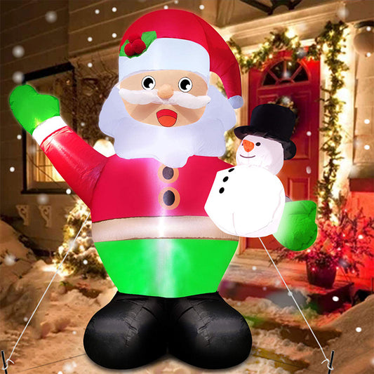 Inflatable Santa Claus Holding Snowman with LED Lights; Christmas Outdoor Decoration ;Quick Inflation ;Weather Resistant