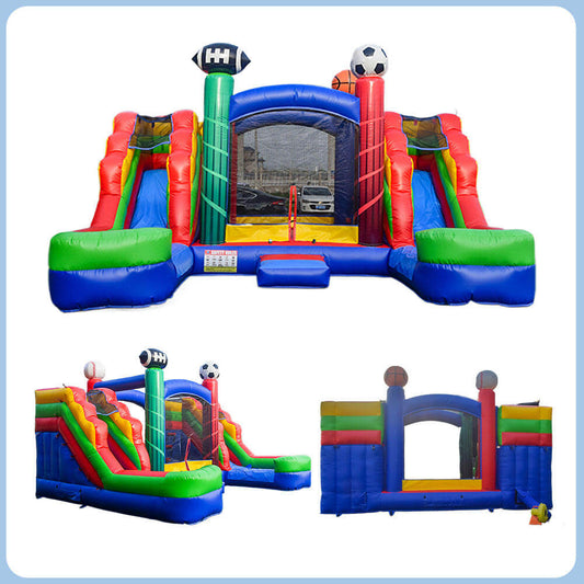 KeepFuns Sports theme inflatable playground Children's slide trampoline facilities Outdoor parent-child interactive colorful amusement castle