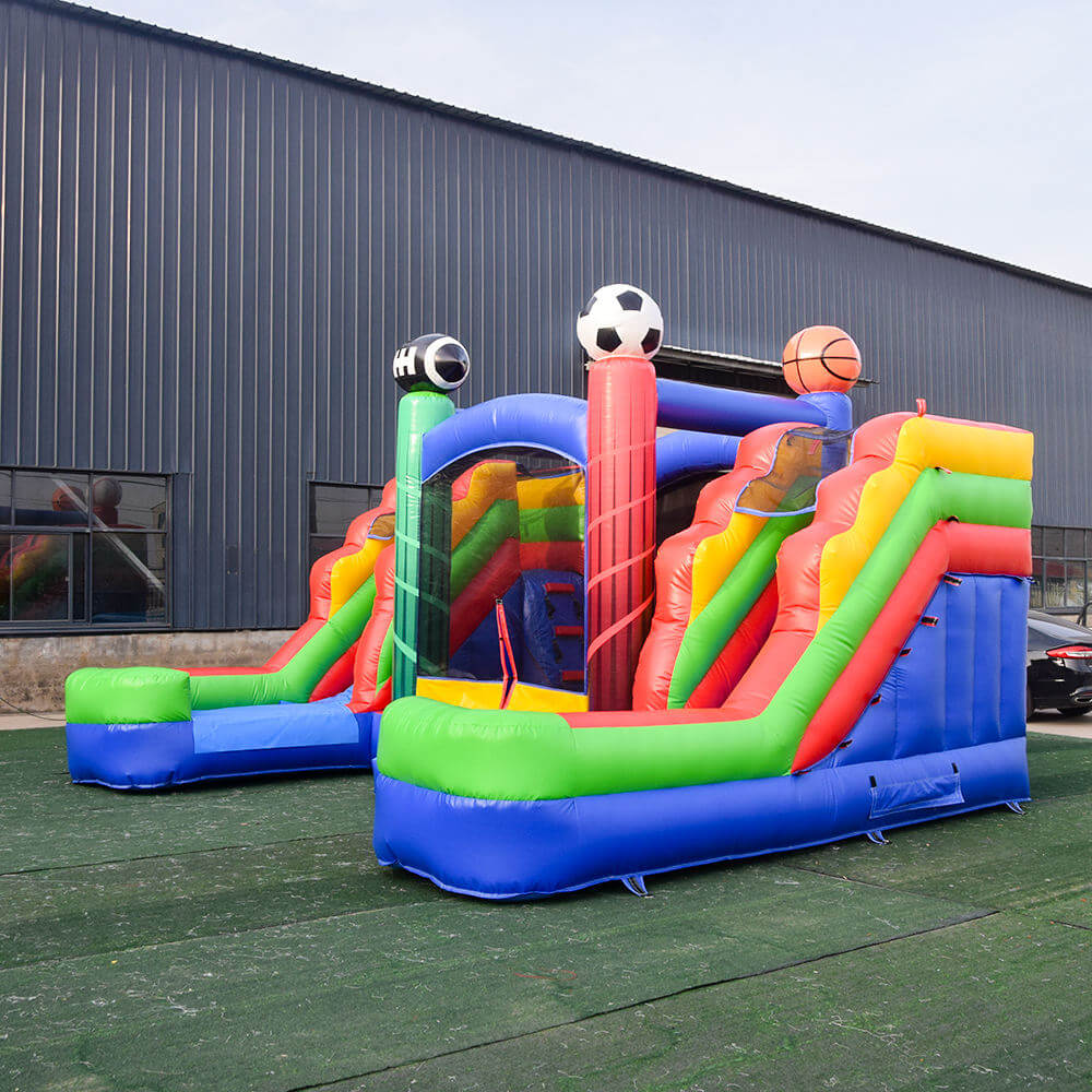 KeepFuns Sports theme inflatable playground Children's slide trampoline facilities Outdoor parent-child interactive colorful amusement castle