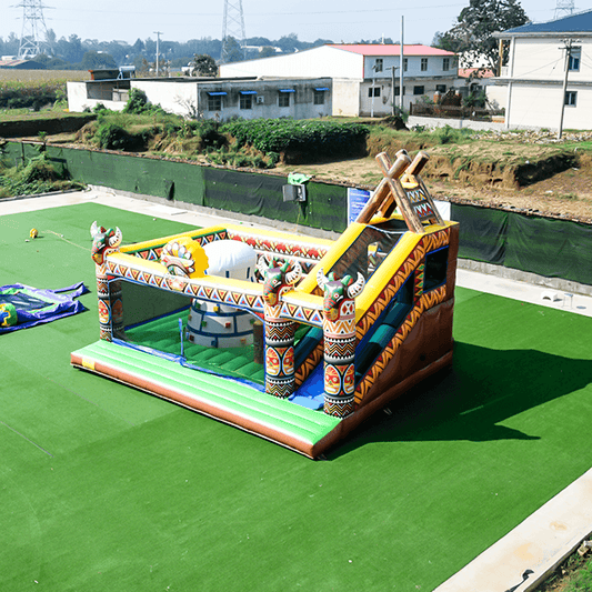 KeepFuns Tribal theme inflatable amusement park, outdoor children's slide trampoline facilities, parent-child interactive colorful inflatable toys