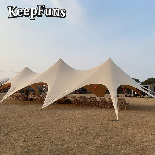 KeepFuns Flying Tent, with customizable size, color and printed content, is easy to set up and lightweight, suitable for events such as wedding parties and outdoor dinners.