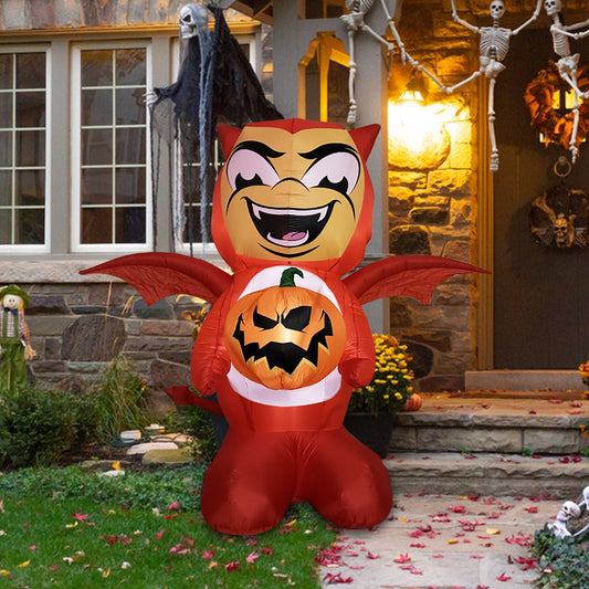 2.6M Red, devil-like inflatable decoration, handheld pumpkin lantern, Halloween festival decoration supplies