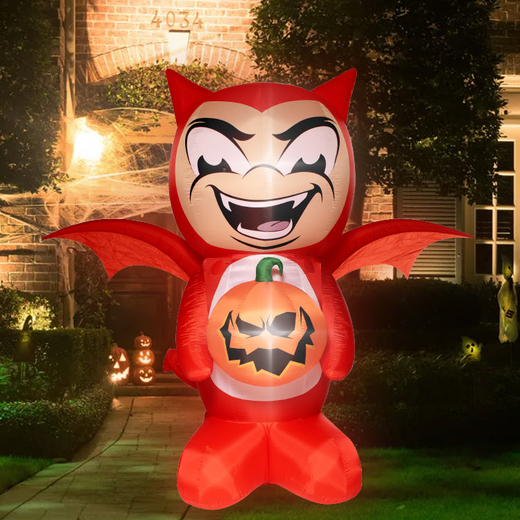 2.6M Red, devil-like inflatable decoration, handheld pumpkin lantern, Halloween festival decoration supplies