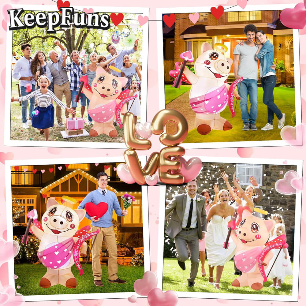 KeepFuns Valentine's Day Angel Pig Inflatable Decoration - Outdoor Garden Romantic Festival Inflatable Model