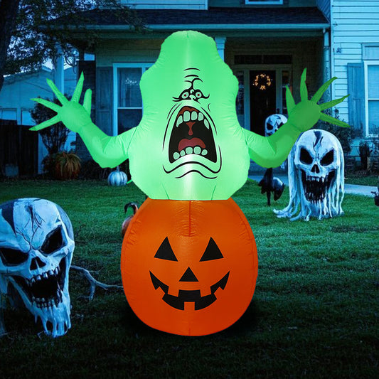 1.5M Halloween Inflatable Decoration - Glowing Ghost in Pumpkin, LED - Lit Spooky Yard Decor with Horror Theme for Outdoor Party, Lawn & Garden Haunted Display