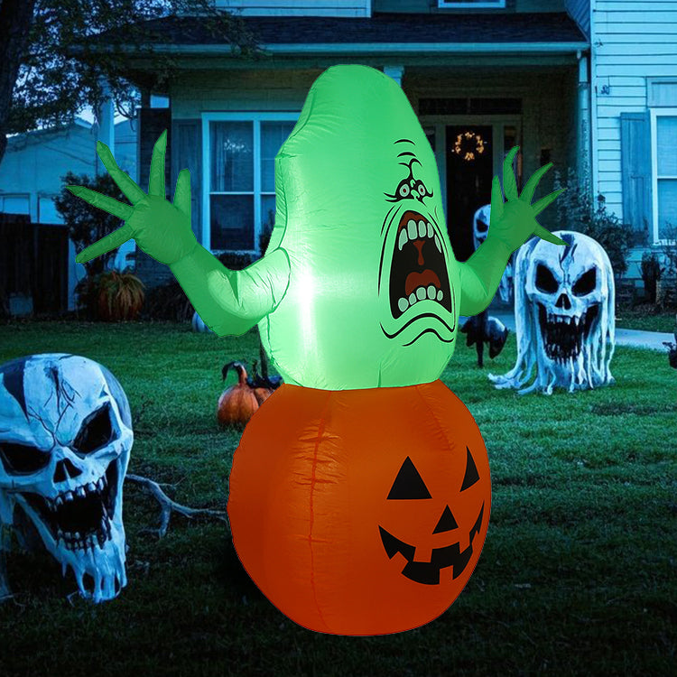 1.5M Halloween Inflatable Decoration - Glowing Ghost in Pumpkin, LED - Lit Spooky Yard Decor with Horror Theme for Outdoor Party, Lawn & Garden Haunted Display
