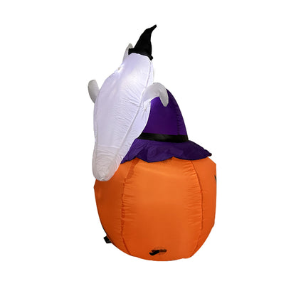 1.5M Tall Lighted Halloween Inflatable Pumpkin with Witch Hat LED Lights Decor Outdoor Indoor Holiday Decorations, Blow up Lighted Yard Decor, Giant Lawn Inflatables Home Family Outside