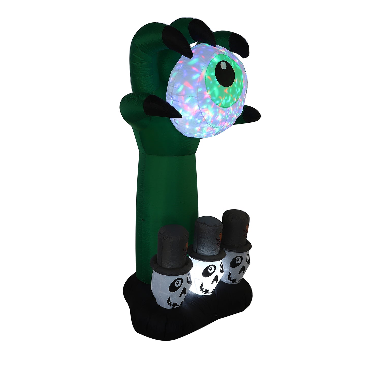 1.8M Halloween Inflatable Decoration - Glowing Green Zombie Hand with LED - Eyeball, Skull Figures in Top Hats for Spooky Outdoor Yard Party Decor