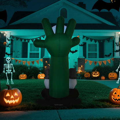 1.8M Halloween Inflatable Decoration - Glowing Green Zombie Hand with LED - Eyeball, Skull Figures in Top Hats for Spooky Outdoor Yard Party Decor