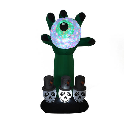 1.8M Halloween Inflatable Decoration - Glowing Green Zombie Hand with LED - Eyeball, Skull Figures in Top Hats for Spooky Outdoor Yard Party Decor