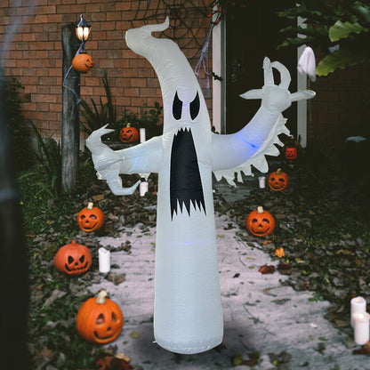 1.8M Tall Halloween Inflatable White Ghost, Outdoor Blow Up Yard Decoration with LED Lights for Garden, Lawn, Party, Holiday