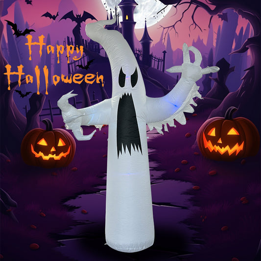 1.8M Tall Halloween Inflatable White Ghost, Outdoor Blow Up Yard Decoration with LED Lights for Garden, Lawn, Party, Holiday