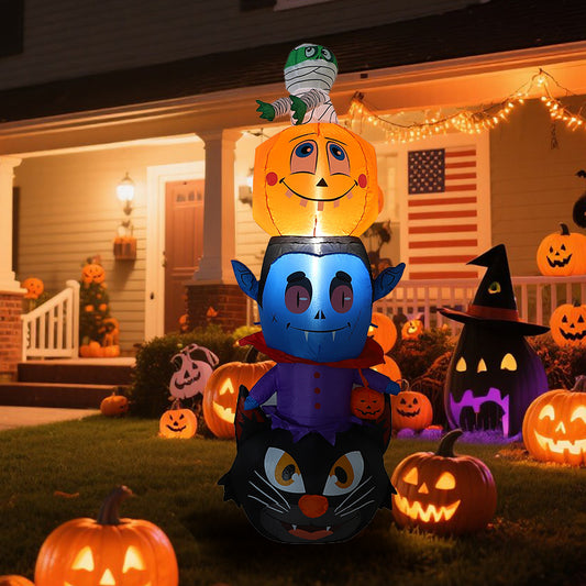 1.8m high Halloween inflatable decoration pumpkin vampire black cat mummy stacking pumpkin elf combination with light garden decoration props