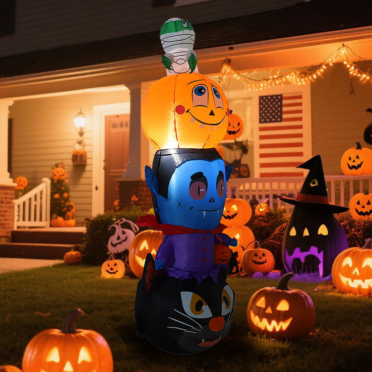 1.8m high Halloween inflatable decoration pumpkin vampire black cat mummy stacking pumpkin elf combination with light garden decoration props