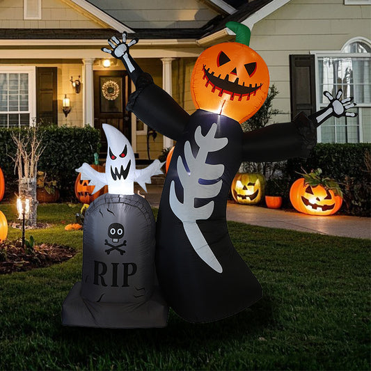 2.4M Halloween inflatable decoration pumpkin skull ghost tombstone combination with light outdoor garden layout props