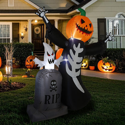 2.4M Halloween inflatable decoration pumpkin skull ghost tombstone combination with light outdoor garden layout props